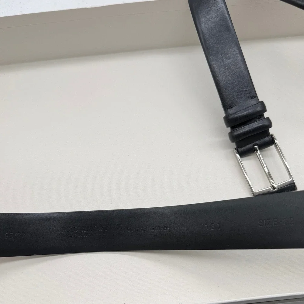 Giorgio Armani Mens Black Leather Belt Bundle 2 Pack Made in Italy Size 52 37
